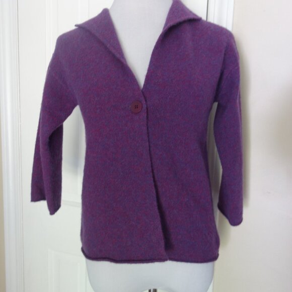 EILEEN FISHER Single Button Wool Cashmere Cardigan – Plumish – Petite PP - Picture 1 of 9